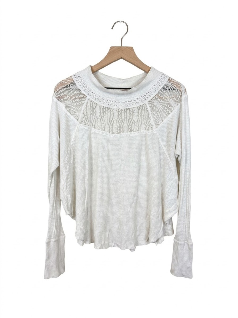 We The Free Cream Lace Yoke Long Sleeve Tee